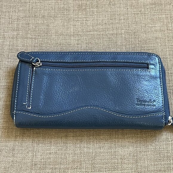 TIGNANELLO Womens Blue Leather Zip Around Wallet Clutch Card Slots Key Ring - Picture 2 of 13